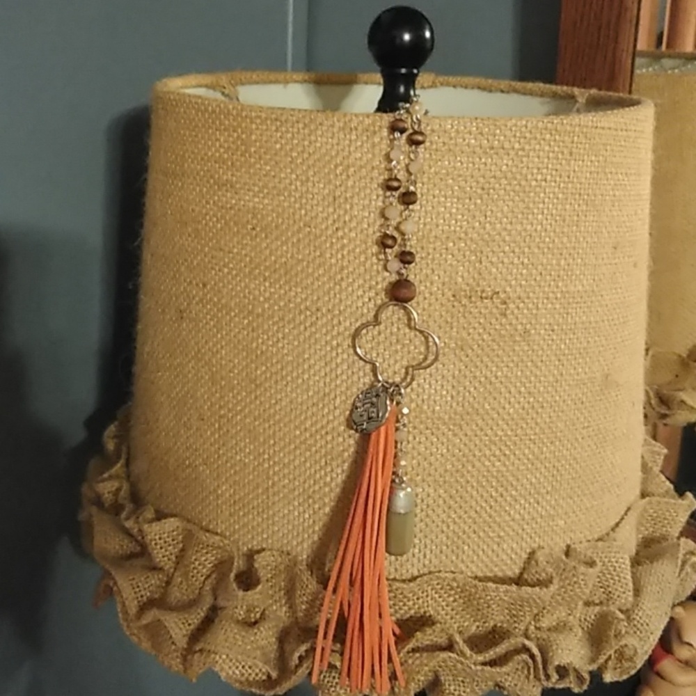 Silver and Beaded Necklace with Orange Tassel